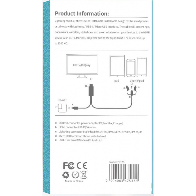 3 in 1 Lighting Type-C Micro USB to HDMI Cable Smartphone Screen to 1080P HDTV - Image 4