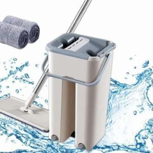 Magic Mop with bucket and 2 Micro-fibre pads 360° rotating Flat Squeeze Mop