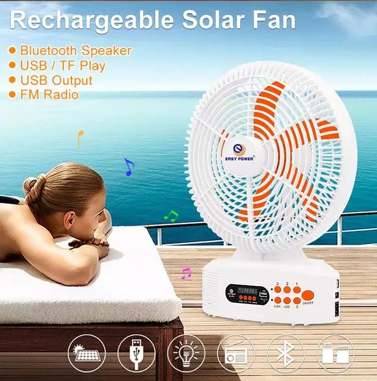 Easy Power 12 inch 5 Blades Solar Fan AC-DC Rechargeable Fan With ...