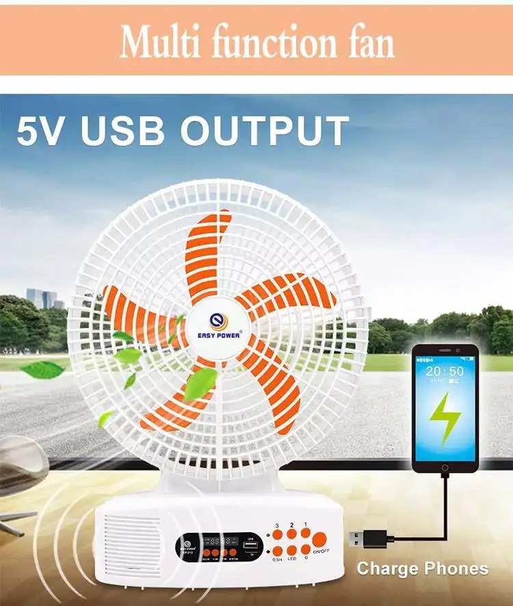 Easy Power 12 inch 5 Blades Solar Fan AC-DC Rechargeable Fan With ...