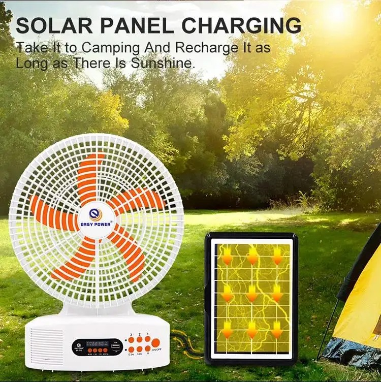 Easy Power 12 inch 5 Blades Solar Fan AC-DC Rechargeable Fan With ...